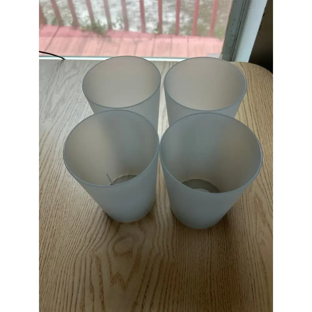 New 4pc Hard Plastic Drink Cups Frosted 4.5”x3.5” Microwave Dishwasher Safe